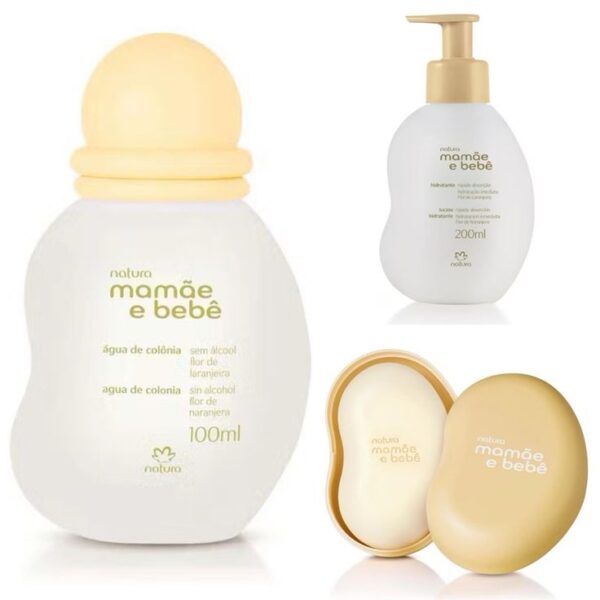 Kit Natura Mamãe Bebê Flor de Laranjeira Colônia 100ml + Hidratante 200ml + Sabonete com Saboneteira Original